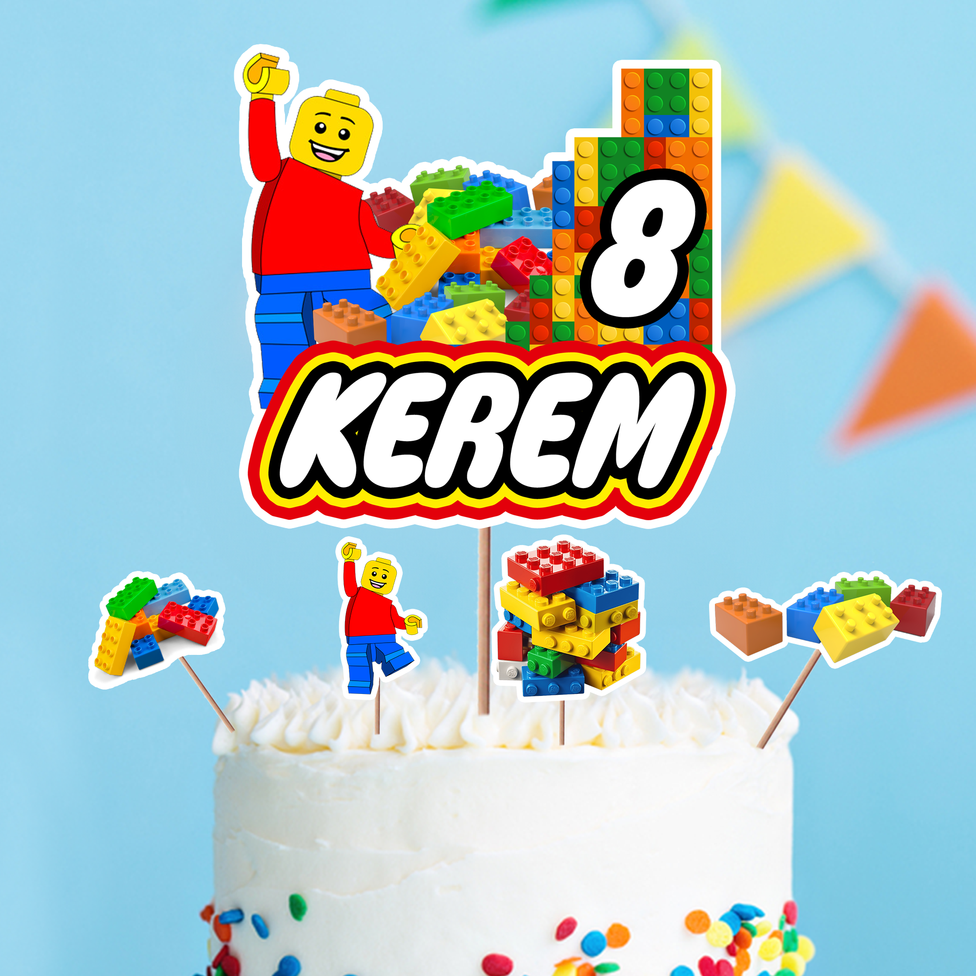 Kişiye Özel Block Temalı Pasta Süsü Seti