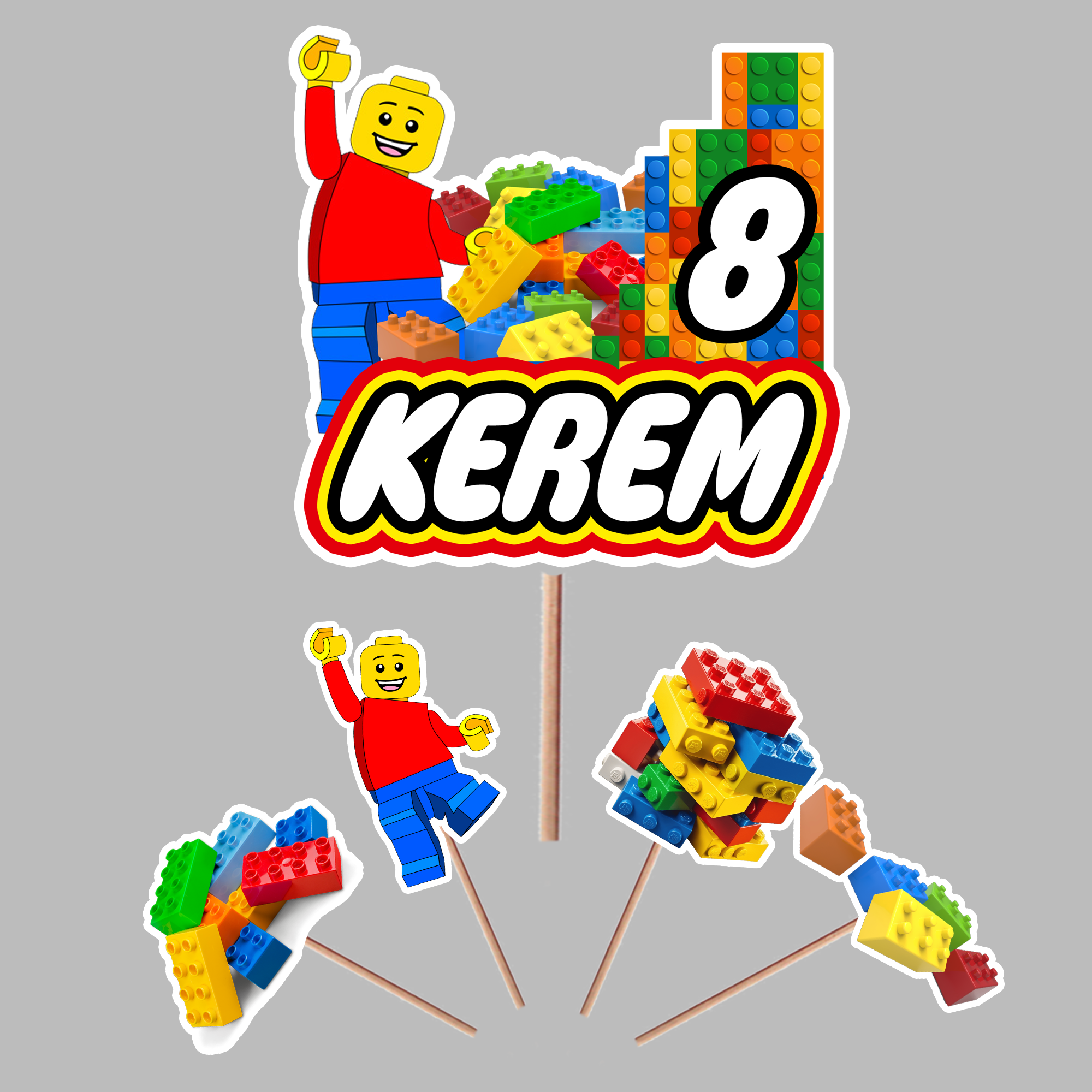 Kişiye Özel Block Temalı Pasta Süsü Seti