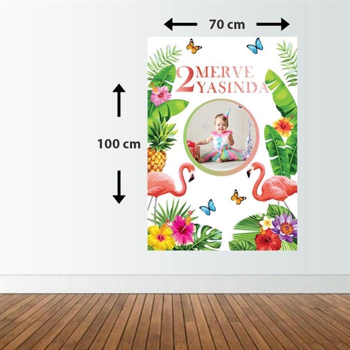 Kişiye Özel Flamingo Temalı Doğum Günü Afişi - 70 cm - 100 cm