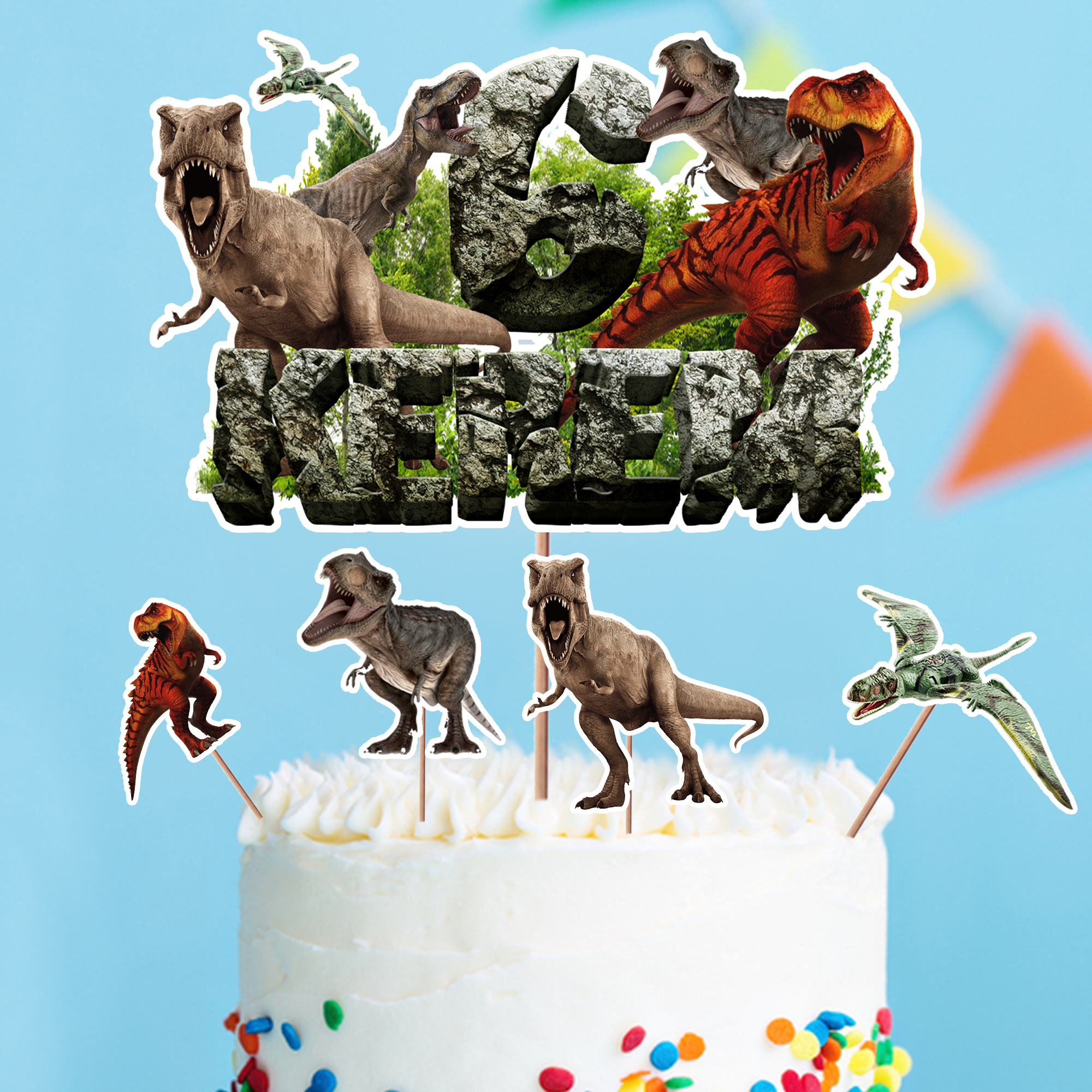 Kişiye Özel Jurassic Park Dinozor Temalı Pasta Süsü Seti