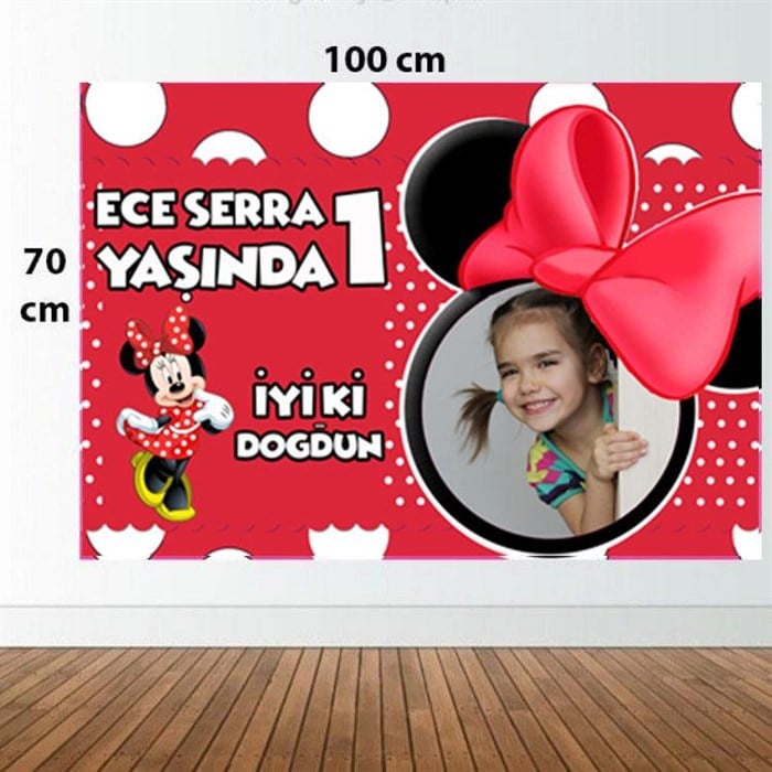 Kişiye Özel Minnie Mouse Kırmızı Doğum Günü Afişi - 70 cm - 100 cm