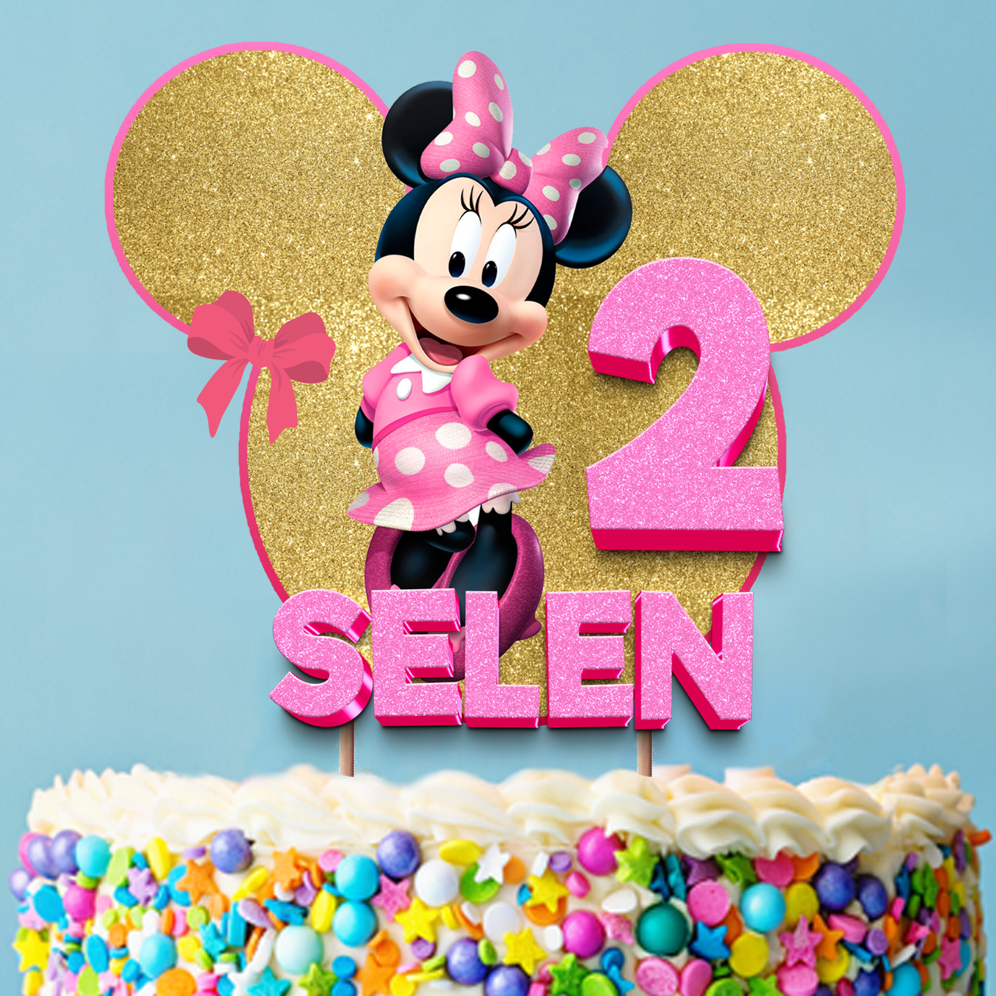 Kişiye Özel Minnie Mouse Temalı Pasta Süsü Seti