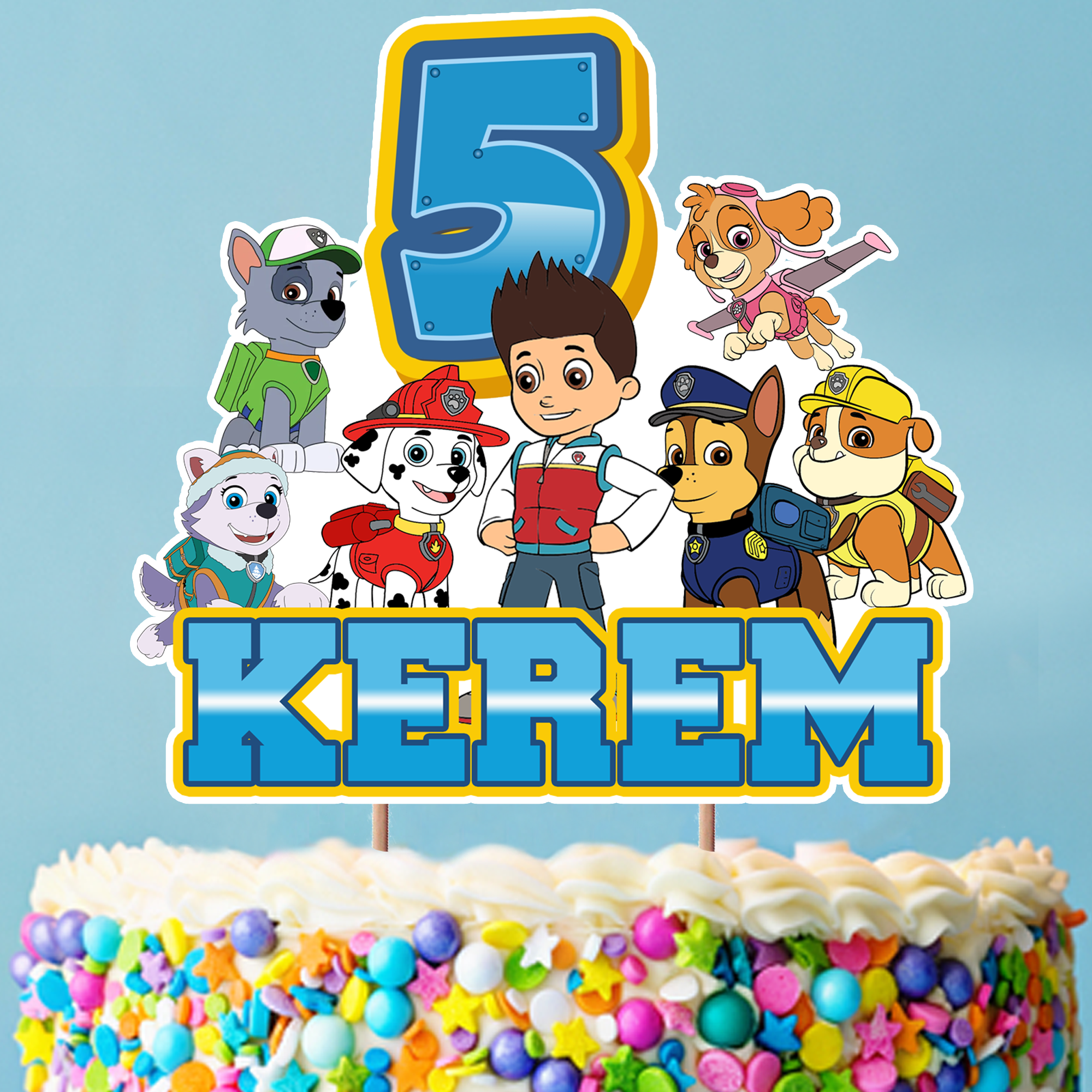 Kişiye Özel Paw Patrol Temalı Pasta Süsü Seti