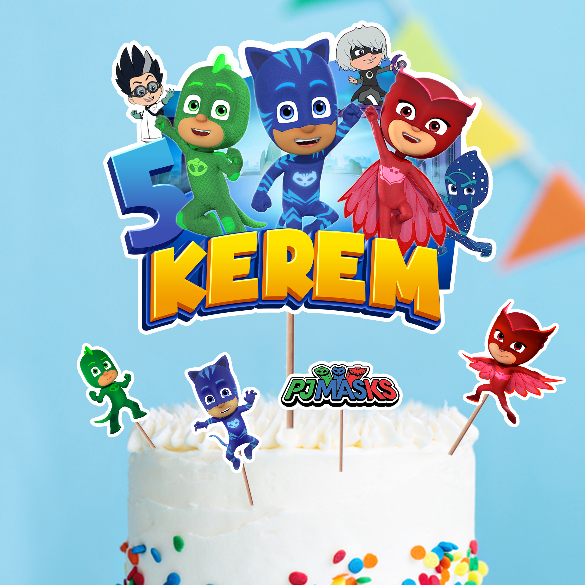 Kişiye Özel Pj Masks Temalı Pasta Süsü Seti