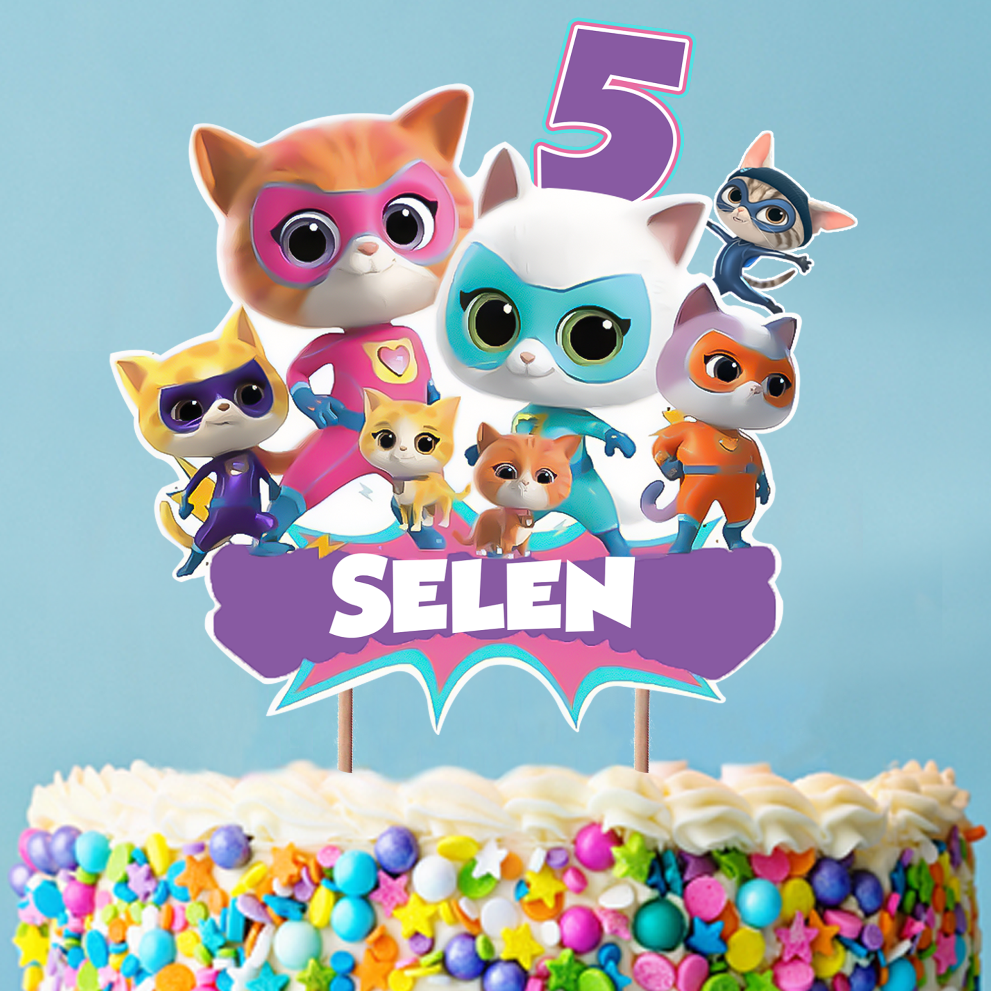 Kişiye Özel Super Kitties Temalı Pasta Süsü Seti