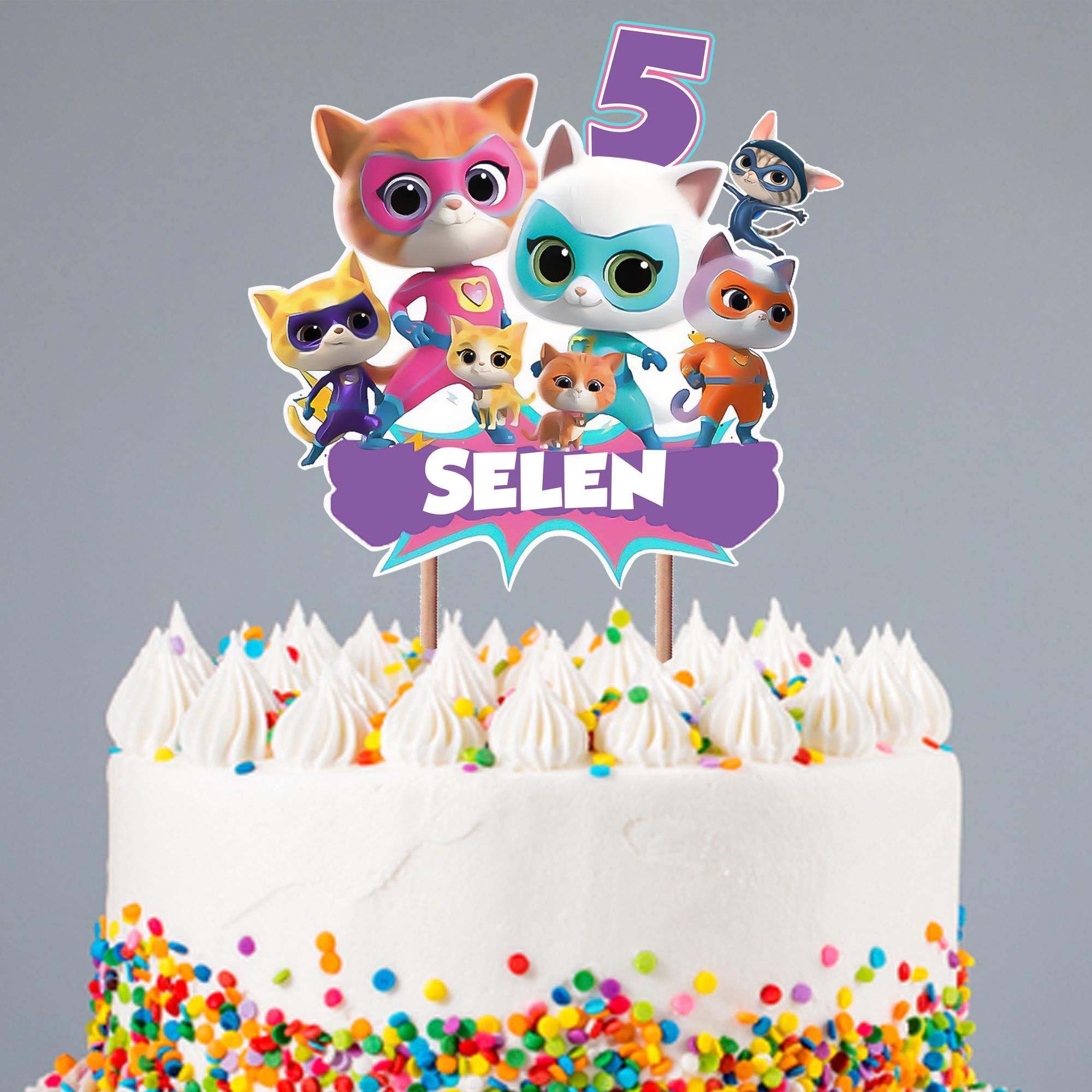 Kişiye Özel Super Kitties Temalı Pasta Süsü Seti