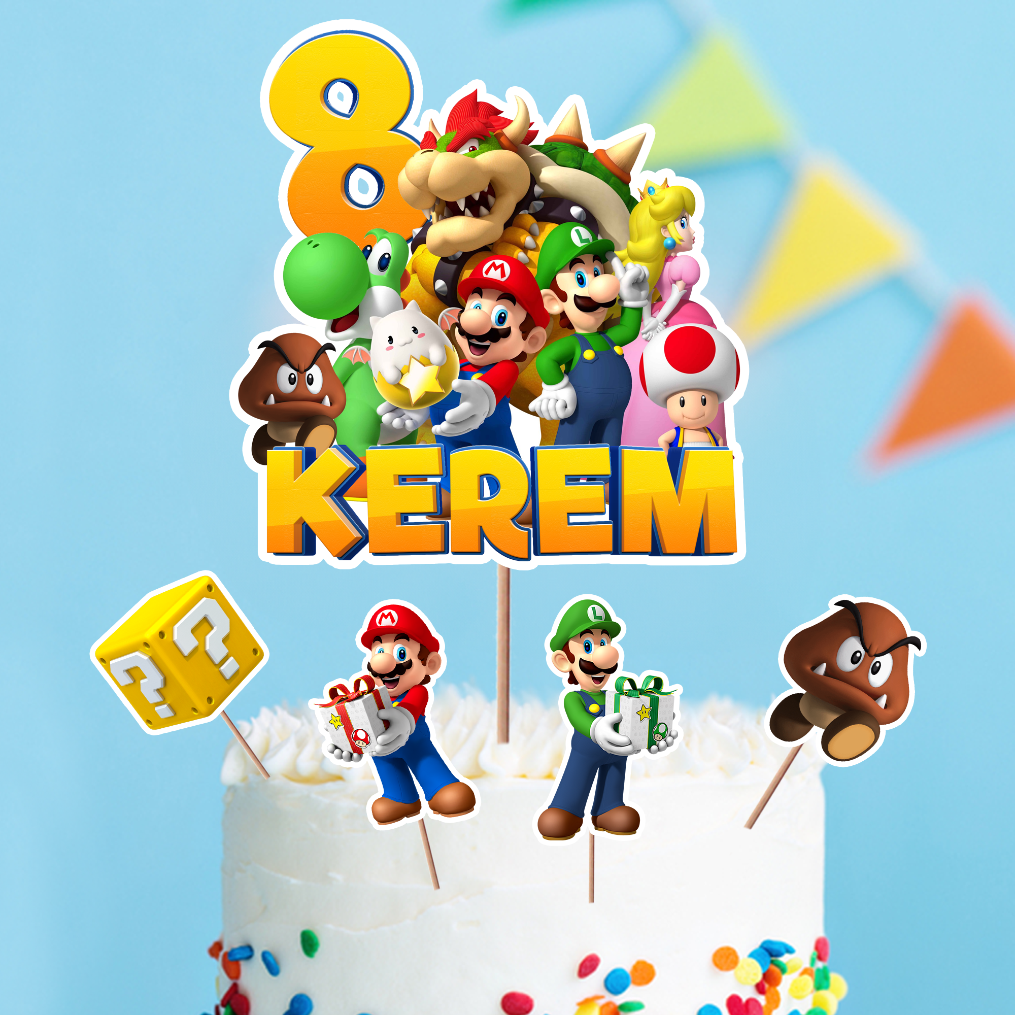 Kişiye Özel Super Mario Temalı Pasta Süsü Seti