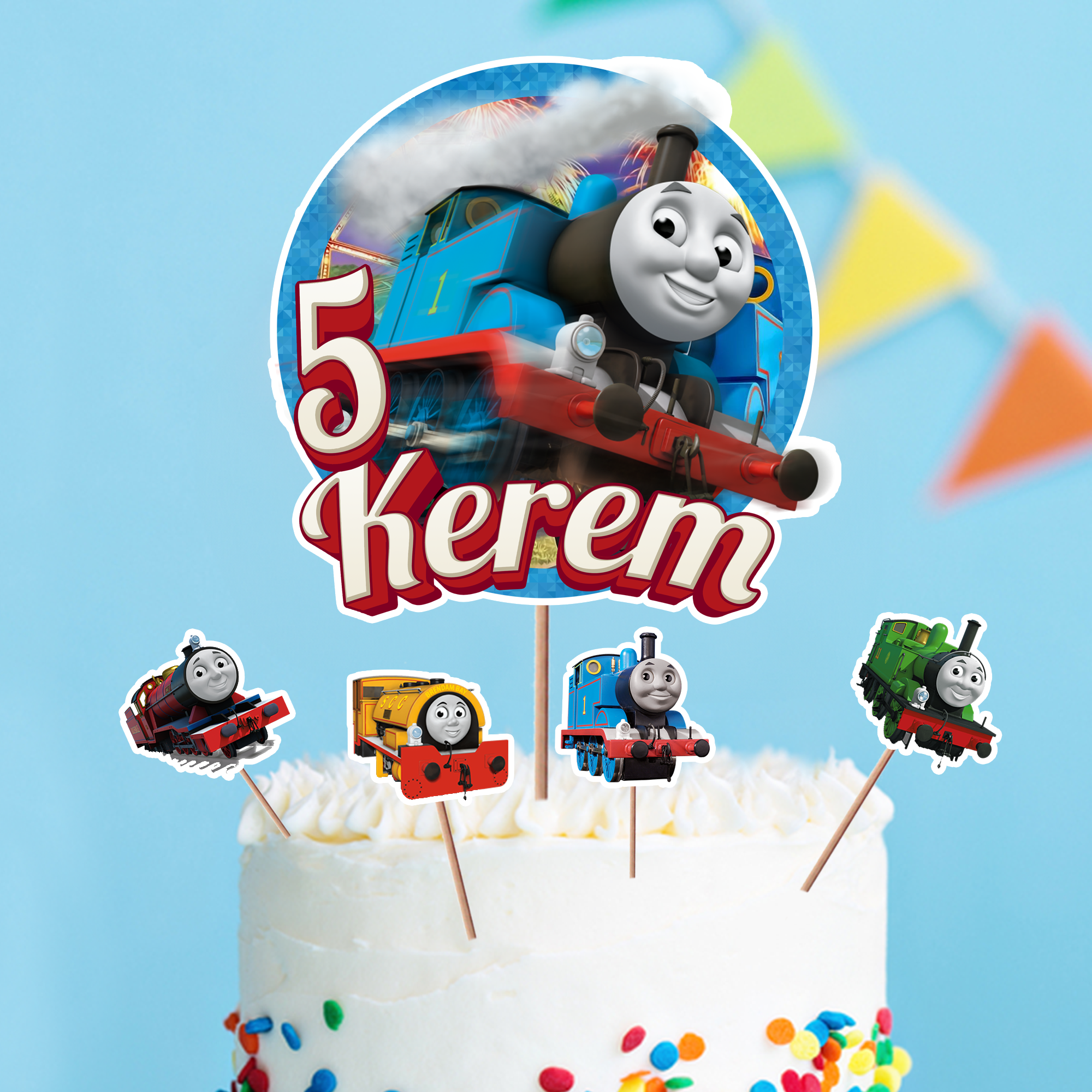 Kişiye Özel Tren Thomas Temalı Pasta Süsü Seti