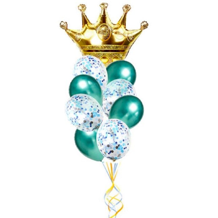 Kral Tacı Yeşil Krom Konfetili Balon Seti