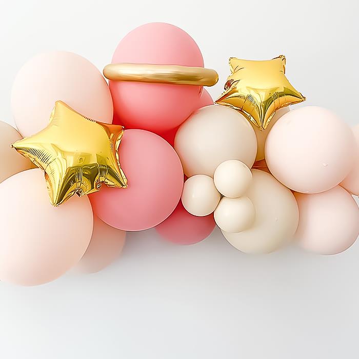 Makaron Pembe ve Açık Somon Balonlu Gold Ay Yıldız Temalı Balon Zincir Seti