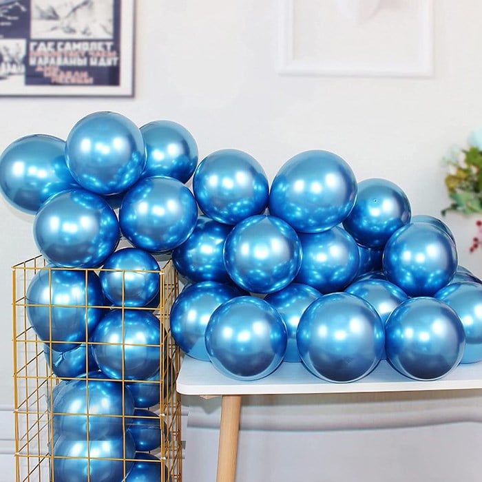 Mavi Krom Kaplı Metalik Balon - 5 Adet
