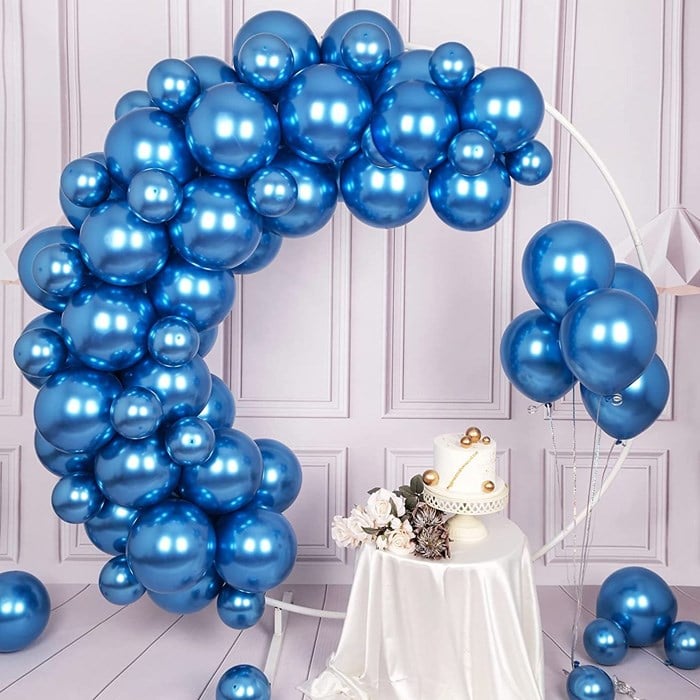 Mavi Krom Kaplı Metalik Balon - 5 Adet