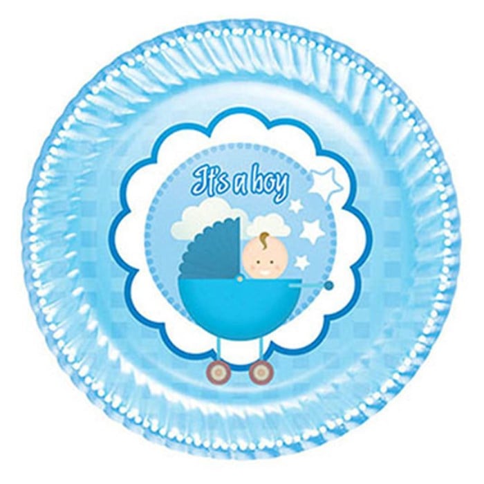 Mavi Patikler Temalı Its a Boy Tabak 8 Adet 23 cm