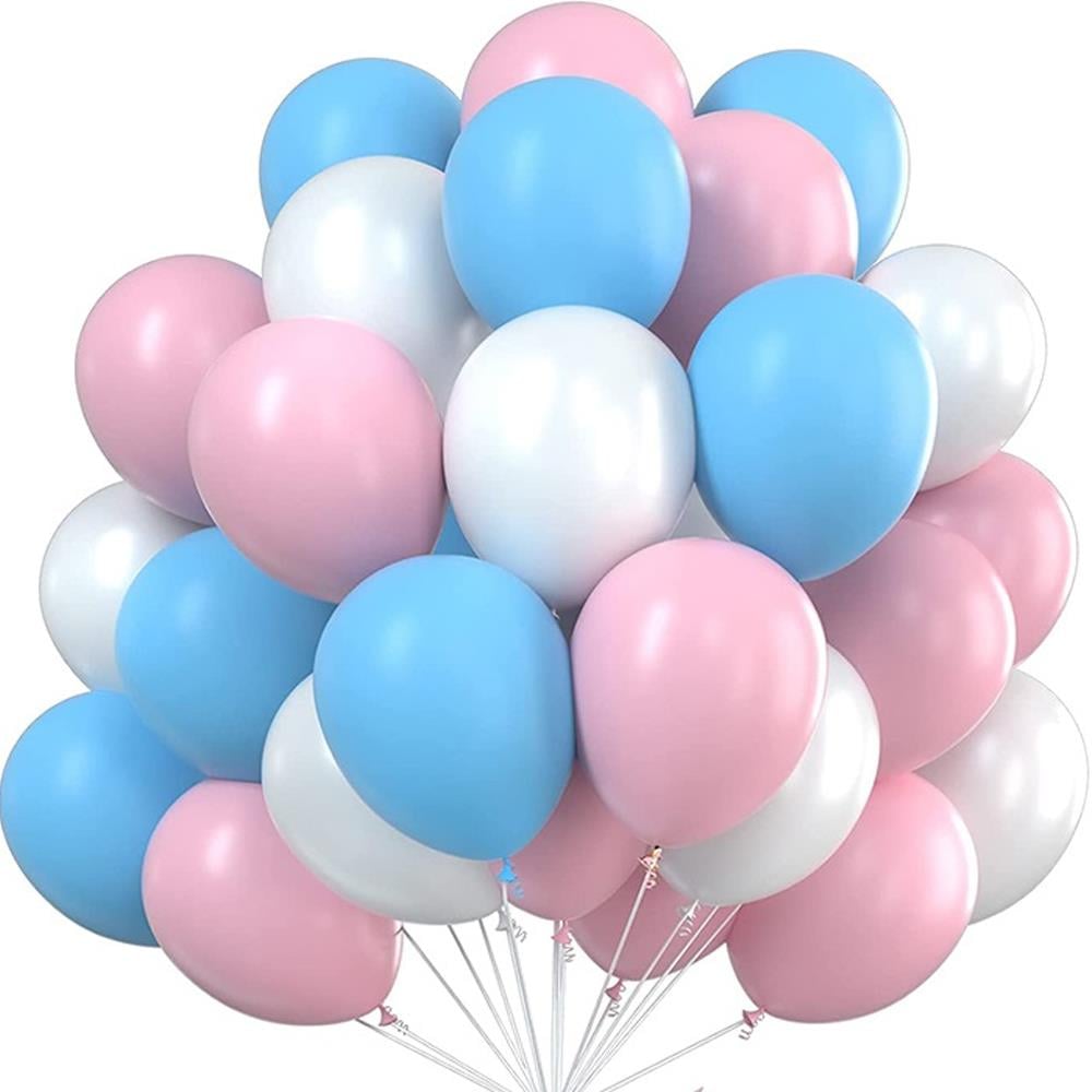 Mavi Pembe Beyaz Karışık Balon Seti 10'lu