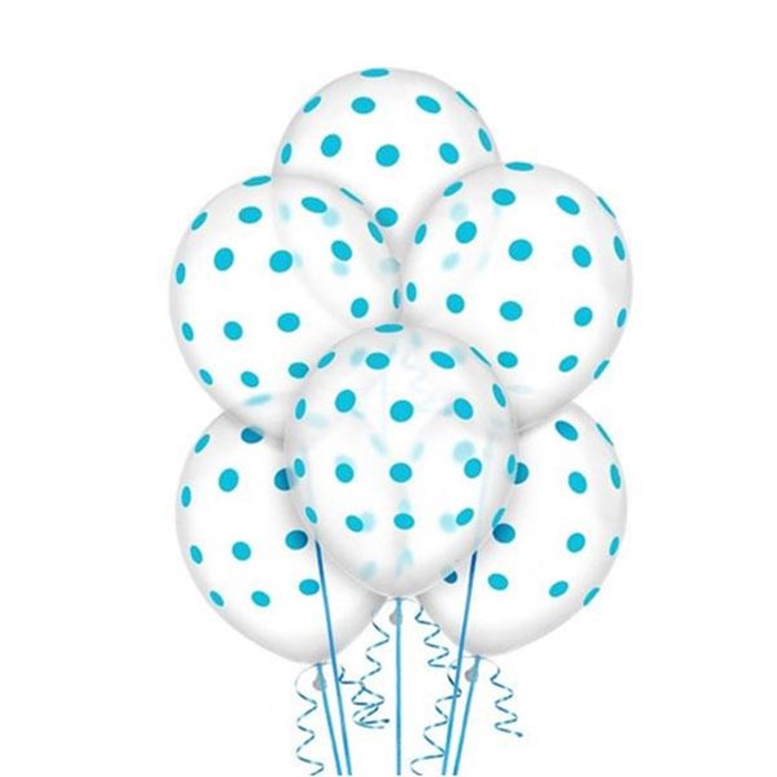Mavi Puantiyeli Şeffaf Balon - 10 Adet