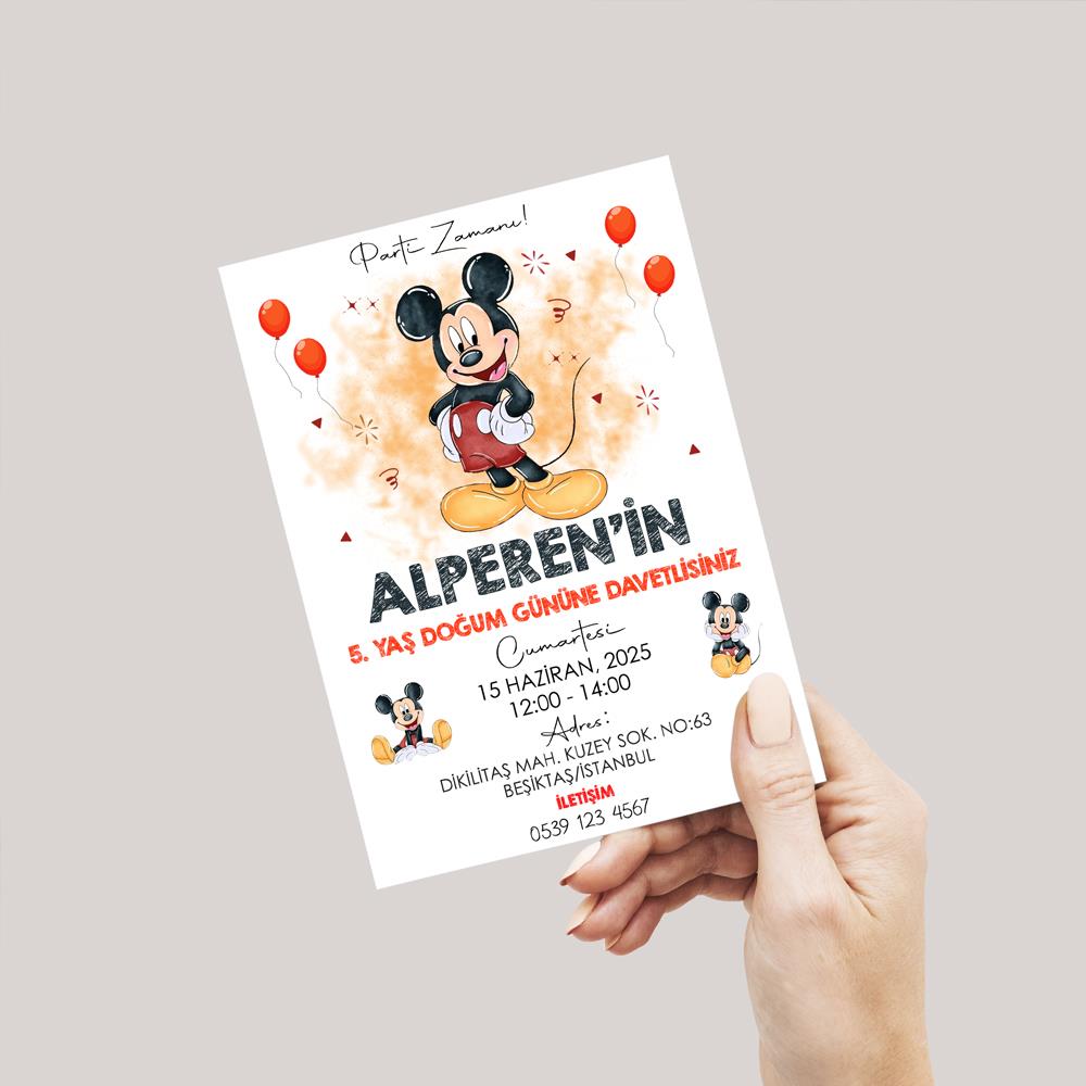 Mickey Mouse Temalı Doğum Günü Davetiyesi 8'li