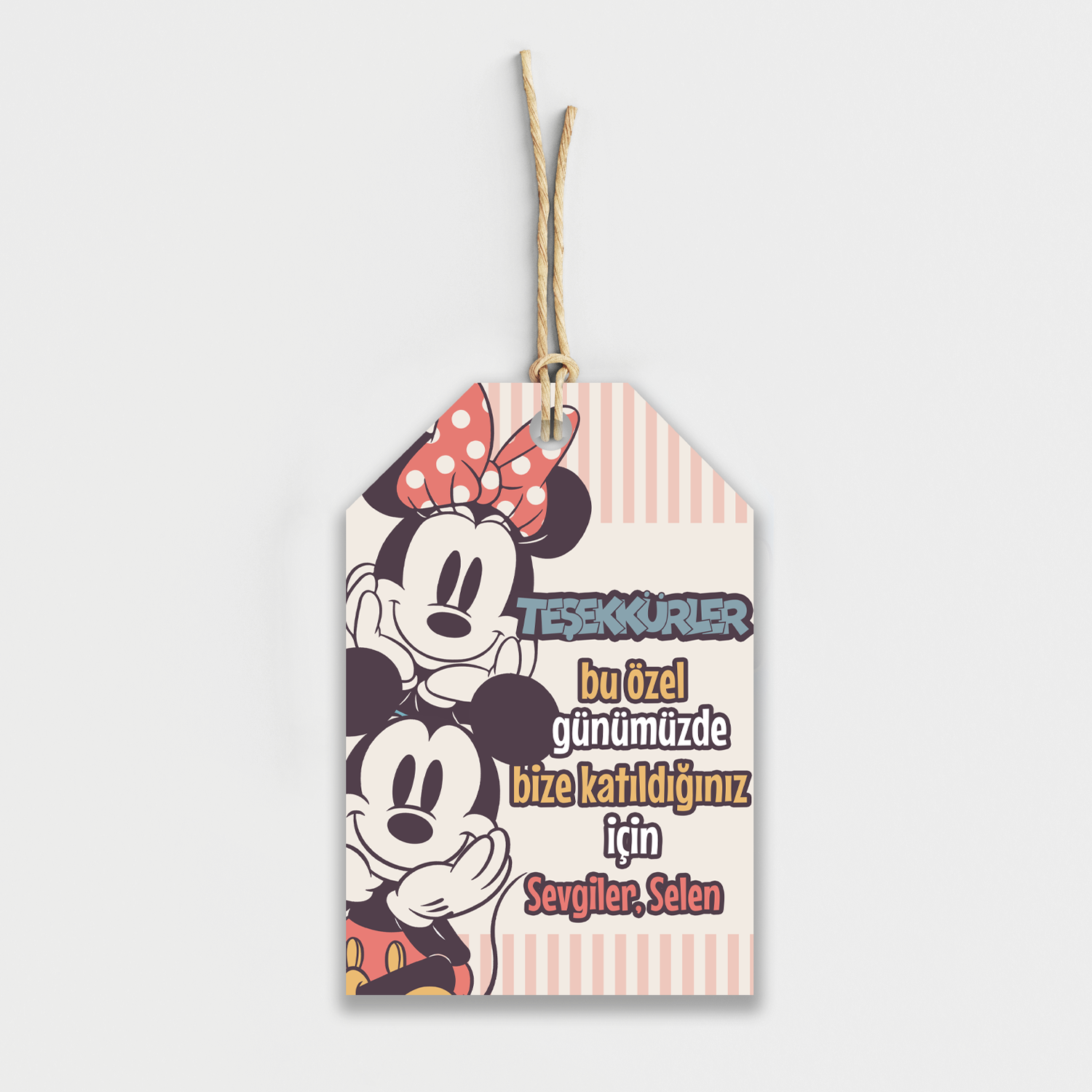 Mickey ve Minnie Mouse Temalı Kişiye Özel Teşekkür Kartı 8'li