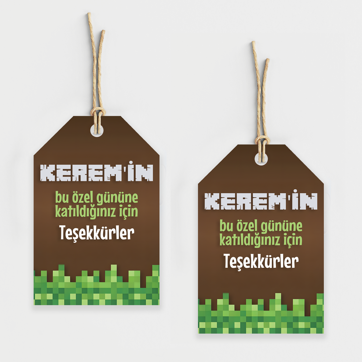 Minecraft Temalı Kişiye Özel Teşekkür Kartı 8'li