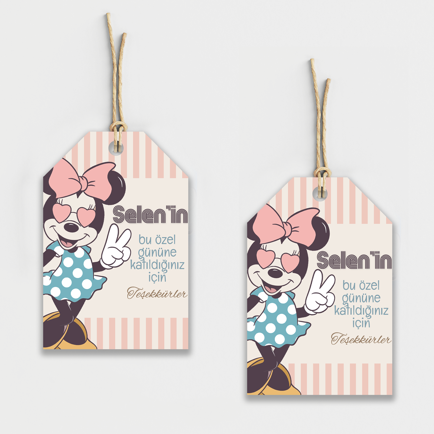 Minnie Mouse Temalı Kişiye Özel Teşekkür Kartı 8'li