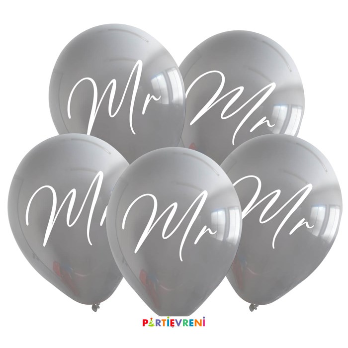 Mr & Mrs Baskılı Balon Gri ve Rose Gold - 10 Adet