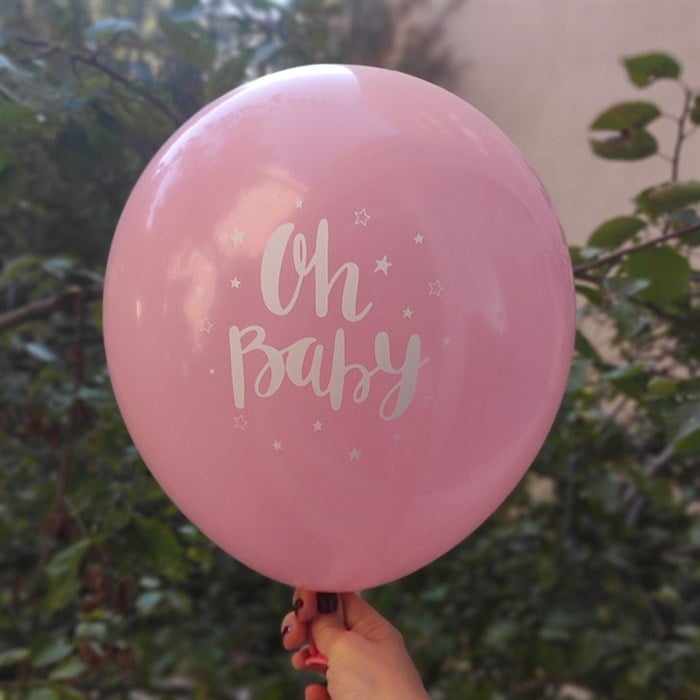 Oh Baby Baskılı Pembe Balon - 10 Adet