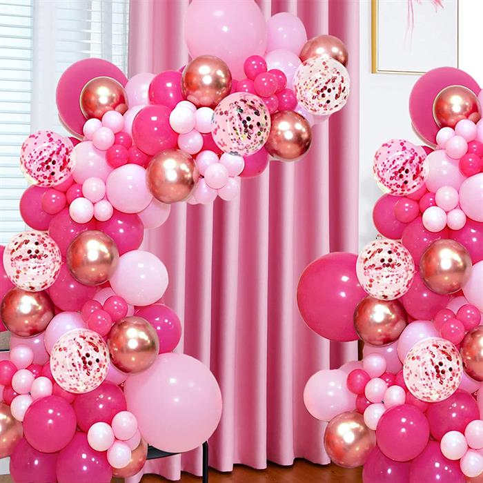 Pembe Fuşya Rose Gold Latex Balon Zincir Seti 5 Metre