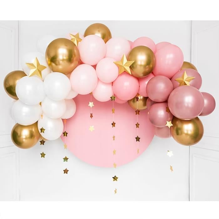 Pembe Gold Krom Yıldızlı Balon Zincir Seti 2.5 metre