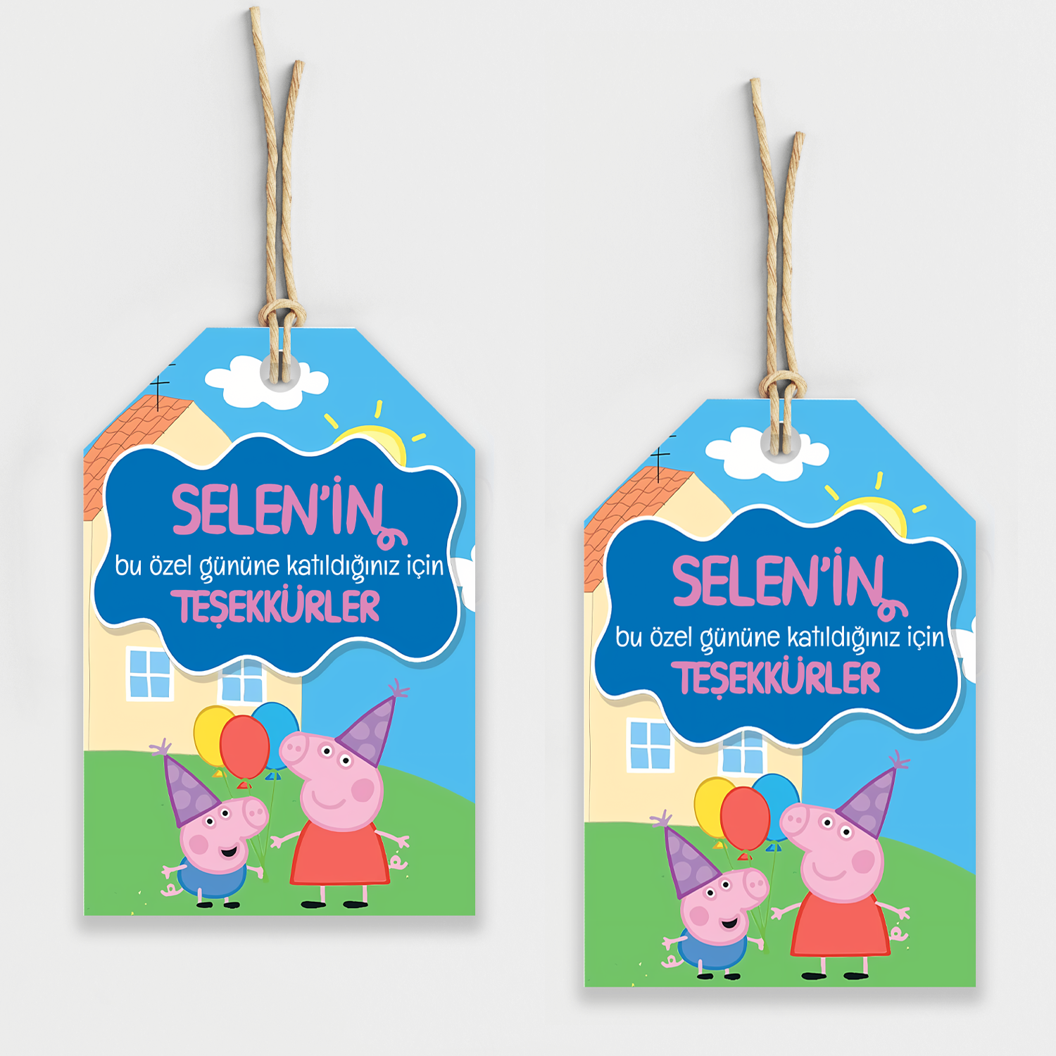 Peppa Pig Temalı Kişiye Özel Teşekkür Kartı 8'li