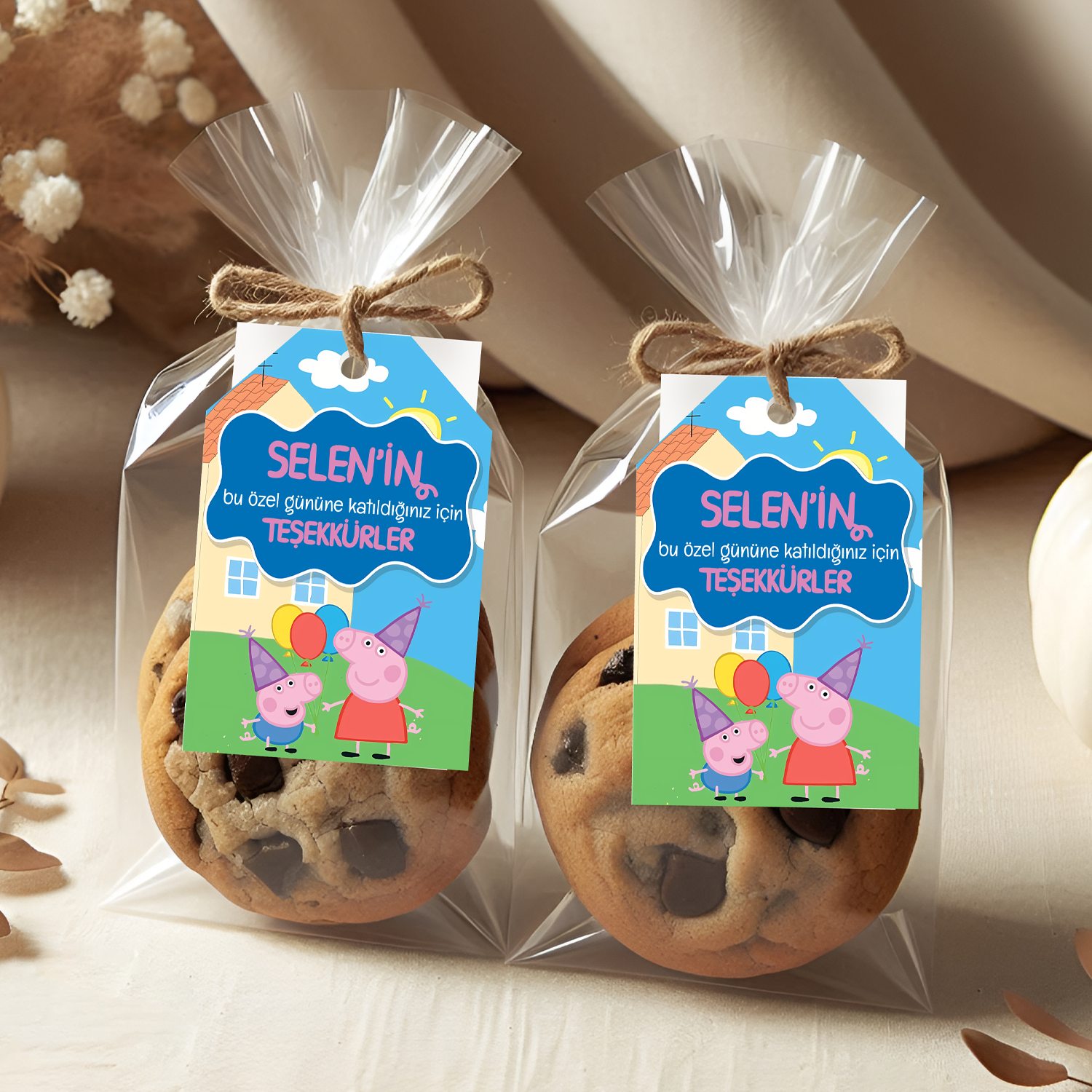 Peppa Pig Temalı Kişiye Özel Teşekkür Kartı 8'li