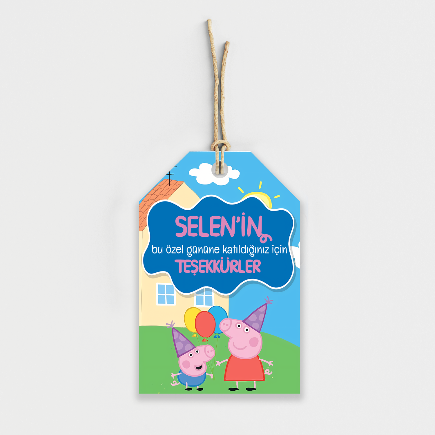 Peppa Pig Temalı Kişiye Özel Teşekkür Kartı 8'li