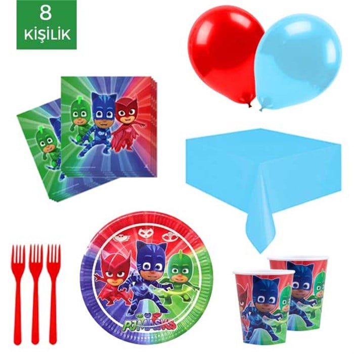 PJ Masks Pijamaskeliler Parti Malzemeleri Ekonomik Parti Seti 8 Kişilik