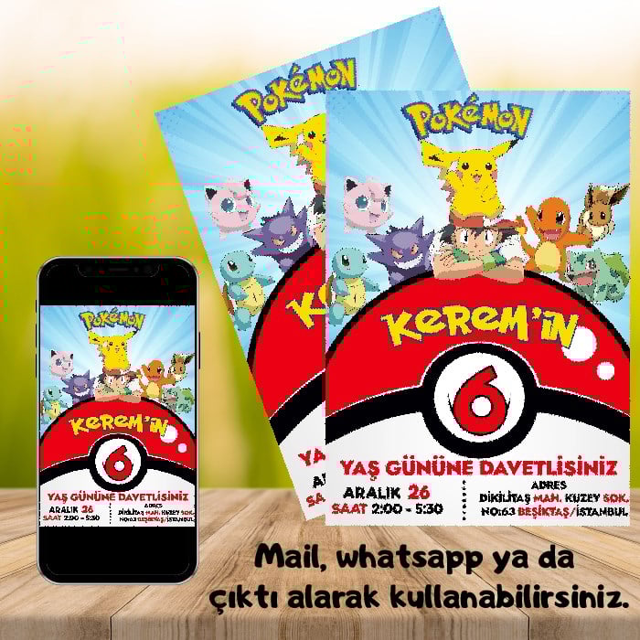 Pokemon Konsepti Kişiye Özel Dijital Davetiye
