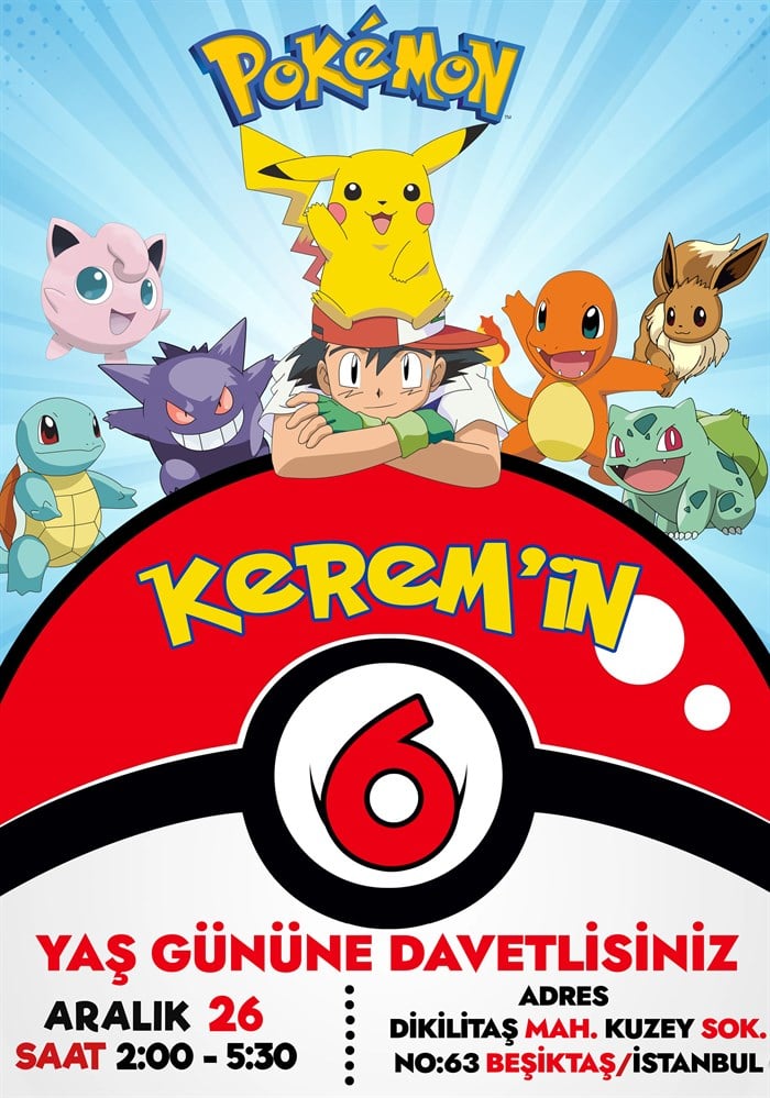 Pokemon Konsepti Kişiye Özel Dijital Davetiye