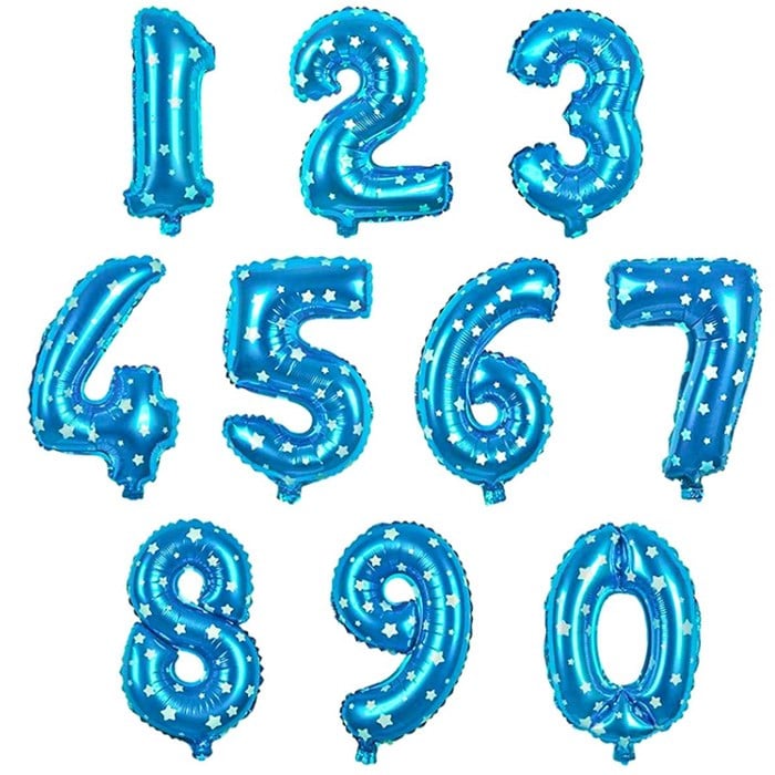 Rakam Mavi Yıldızlı Folyo Balon 40 cm Seçenekli