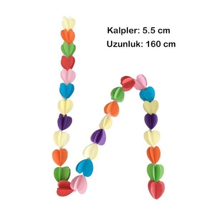 Renkli Kalp Asma Kağıt Süs - 160 cm