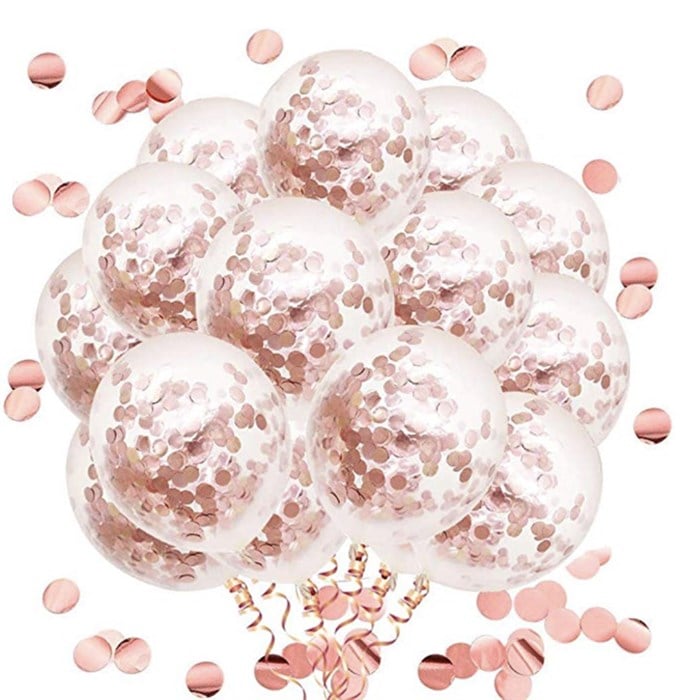 Rose Gold Konfetili Şeffaf Balon Seti - 10 Adet
