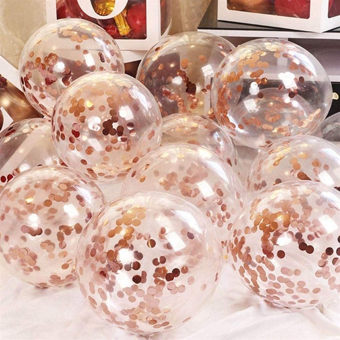Rose Gold Konfetili Şeffaf Balon Seti - 10 Adet