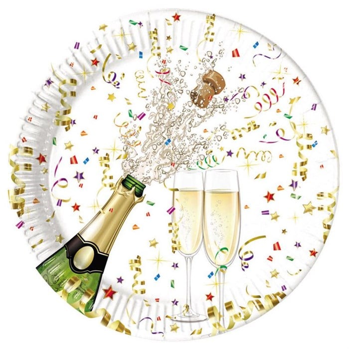 Şampanya Desenli Karton Tabak - 8 Adet