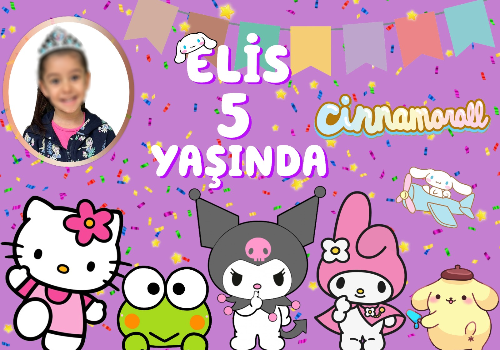 Sanrio Temalı Doğum Günü Kişiye Özel Afiş