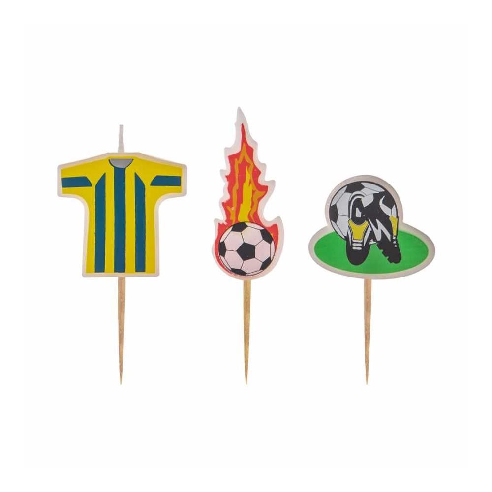 Sarı Lacivert Futbol Temalı Mum - 3 Adet