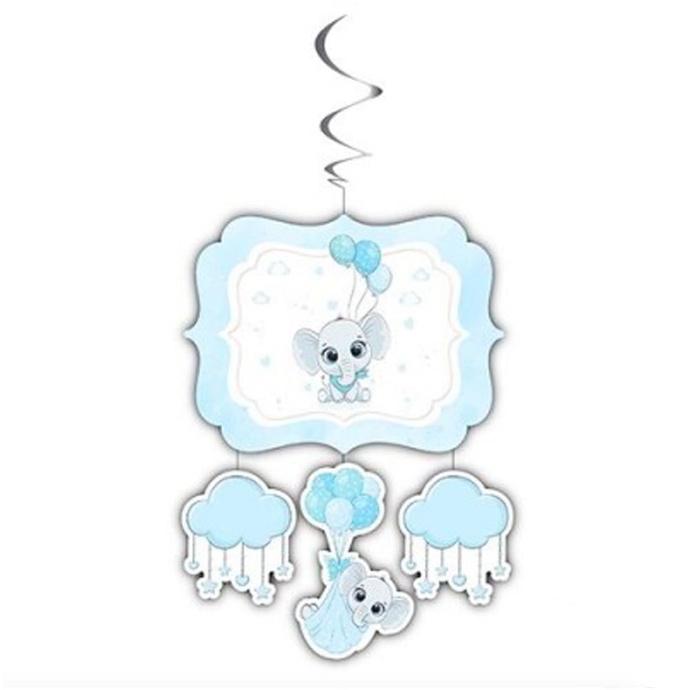 Sevimli Fil Temalı Mavi Asma Süs Seti