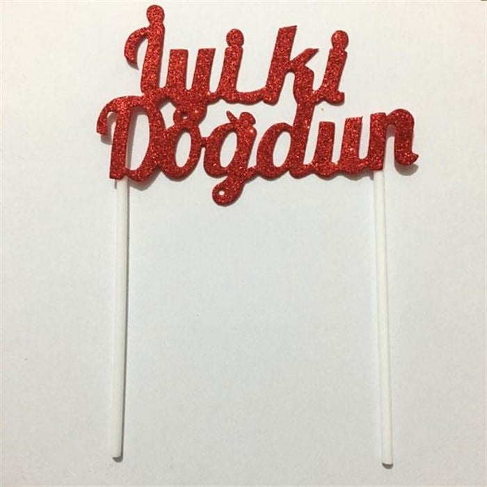 Simli İyi ki Doğdun Kırmızı Pasta Süsü - 18 Cm