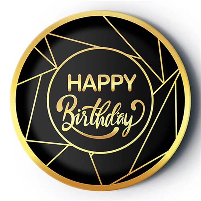 Siyah Gold Happy Birthday Yaldızlı Tabak 8'li