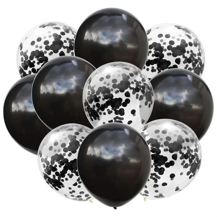 Siyah Konfetili Balon Seti - 10 Adet