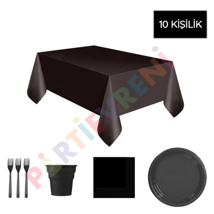 Siyah Kullan At Parti Seti - 10 Kişilik