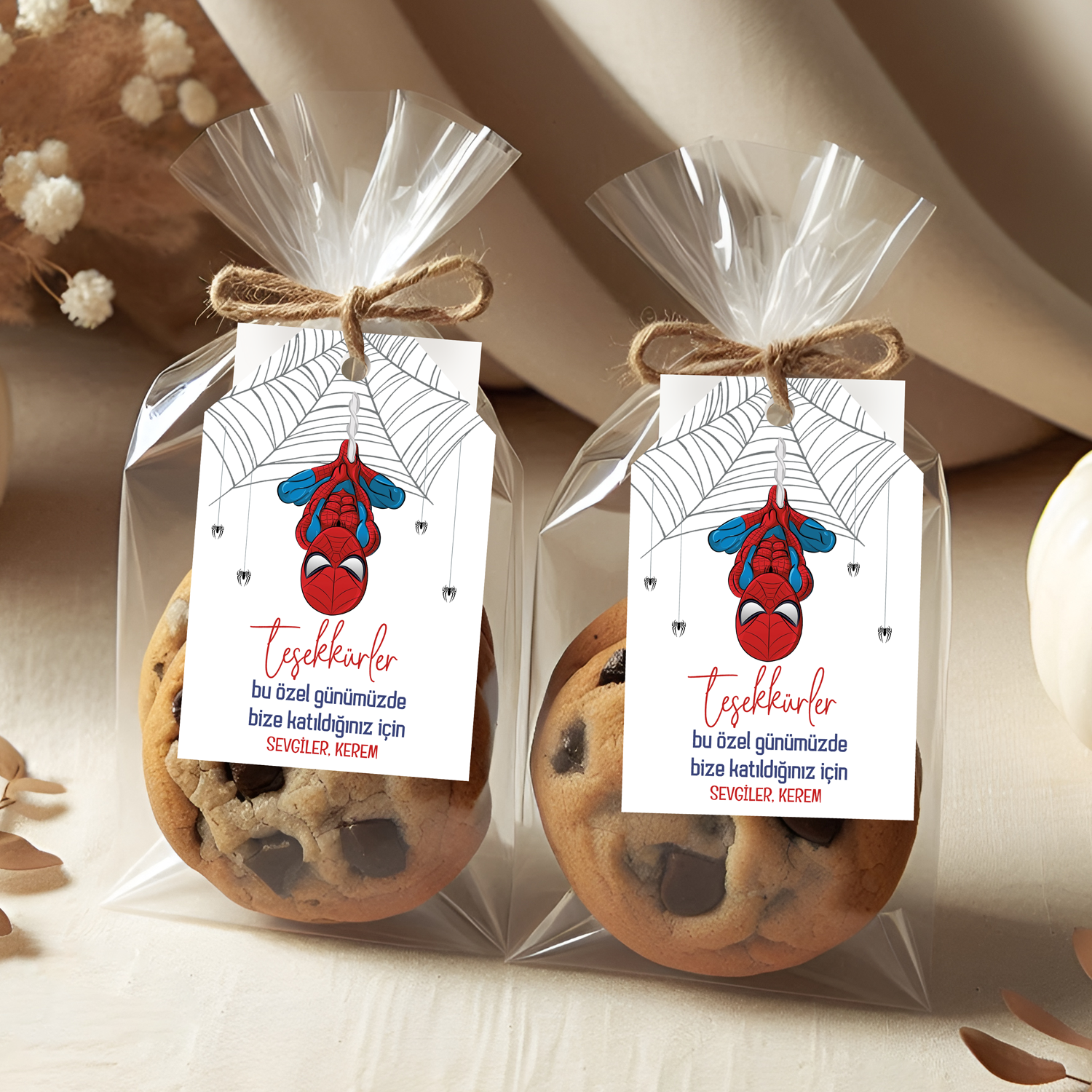 Spiderman Temalı Kişiye Özel Teşekkür Kartı 8'li