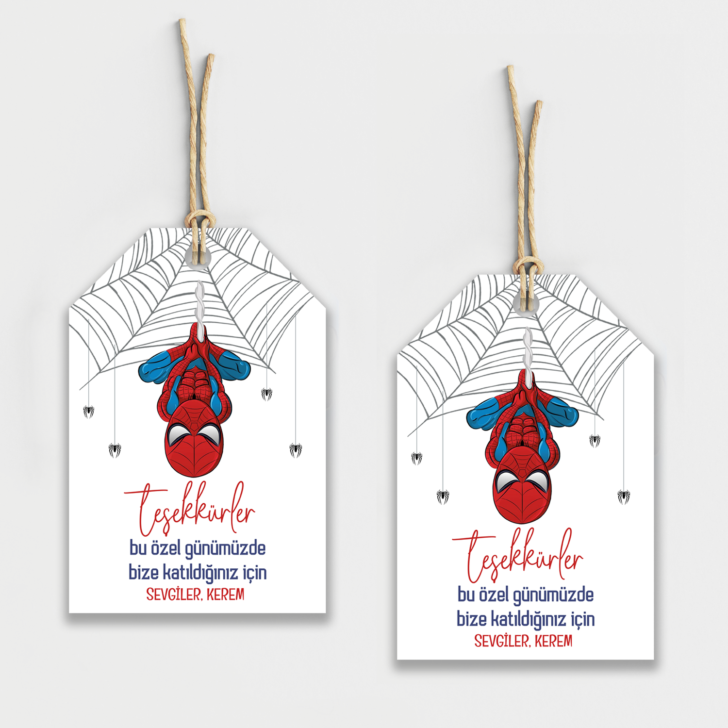 Spiderman Temalı Kişiye Özel Teşekkür Kartı 8'li