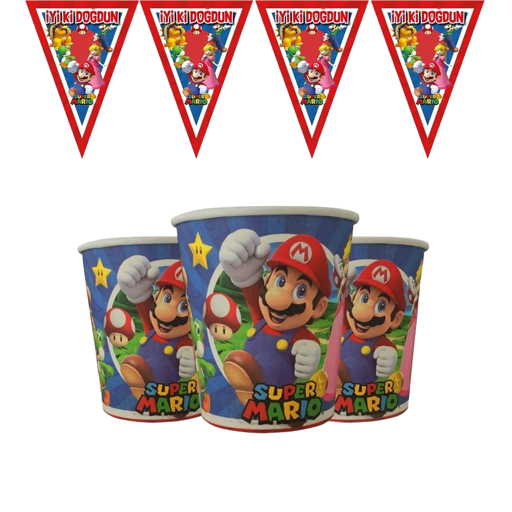 Super Mario Temalı 8 Kişilik Doğum Günü Seti