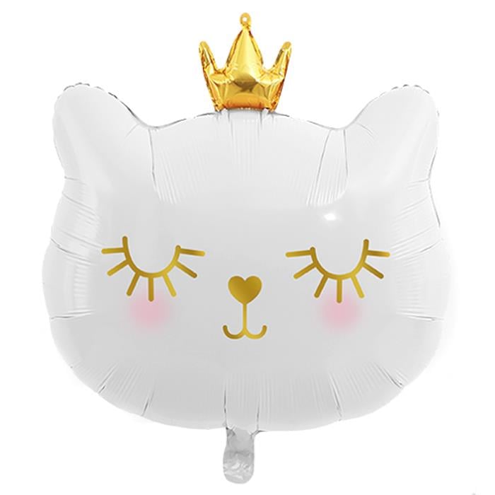 Taçlı Beyaz Gold Kedi Folyo Balon