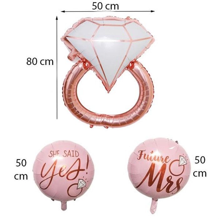 Tek Taş Yüzük Temalı Rose Gold Folyo Balon Seti